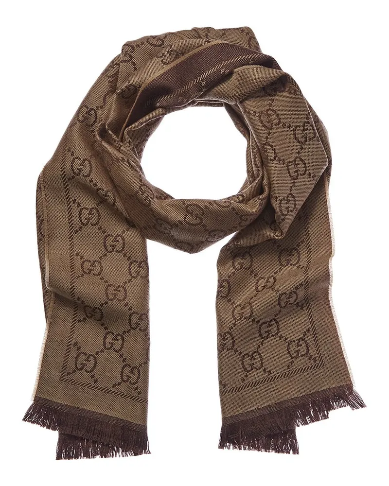 Gucci GG Jacquard Wool Scarf Brown