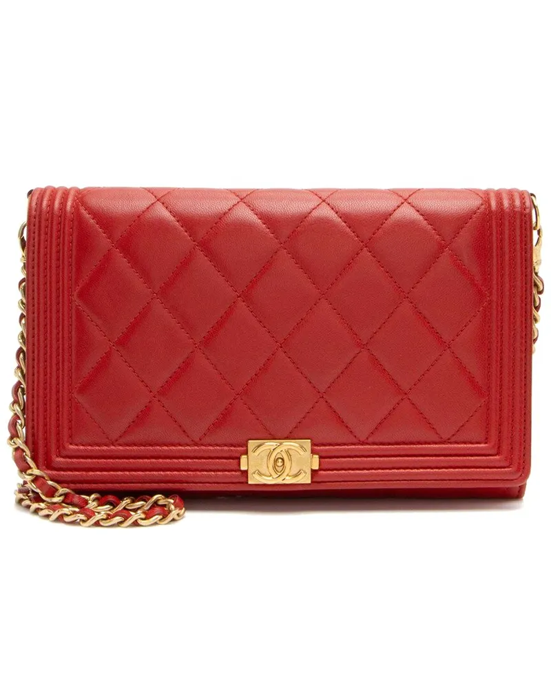Chanel Red Lambskin Boy Clutch On Chain (Authentic Pre-Loved Nocolor