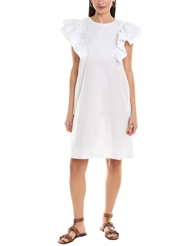 Alpha Studio Ruffle Sleeve Shift Dress White