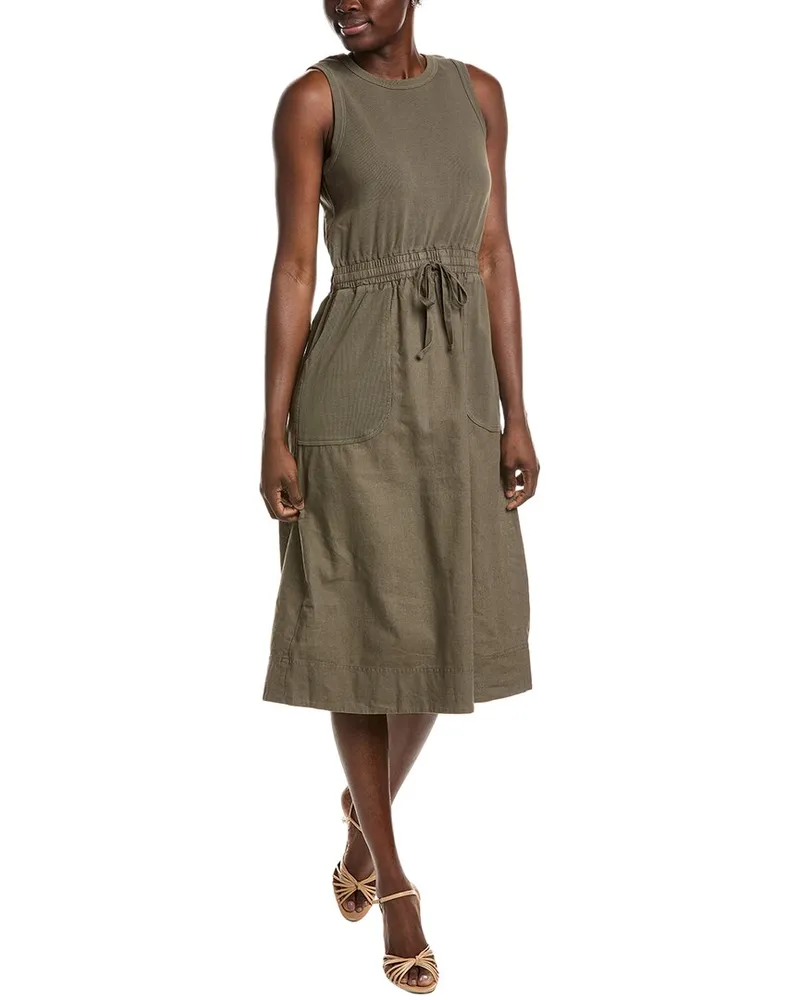 Michael Stars Wilhelmina Mixed Media Linen-Blend Midi Dress Green