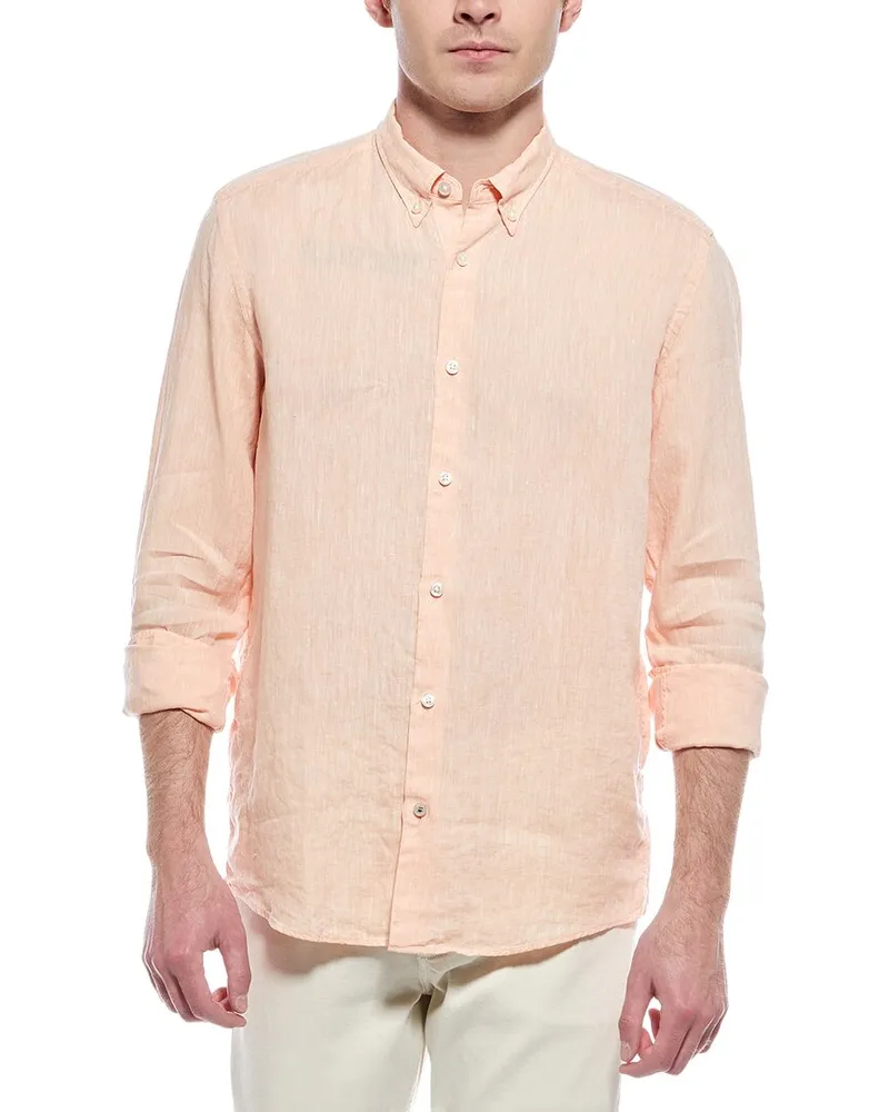 HUGO BOSS Liam Regular Fit Linen Shirt Orange