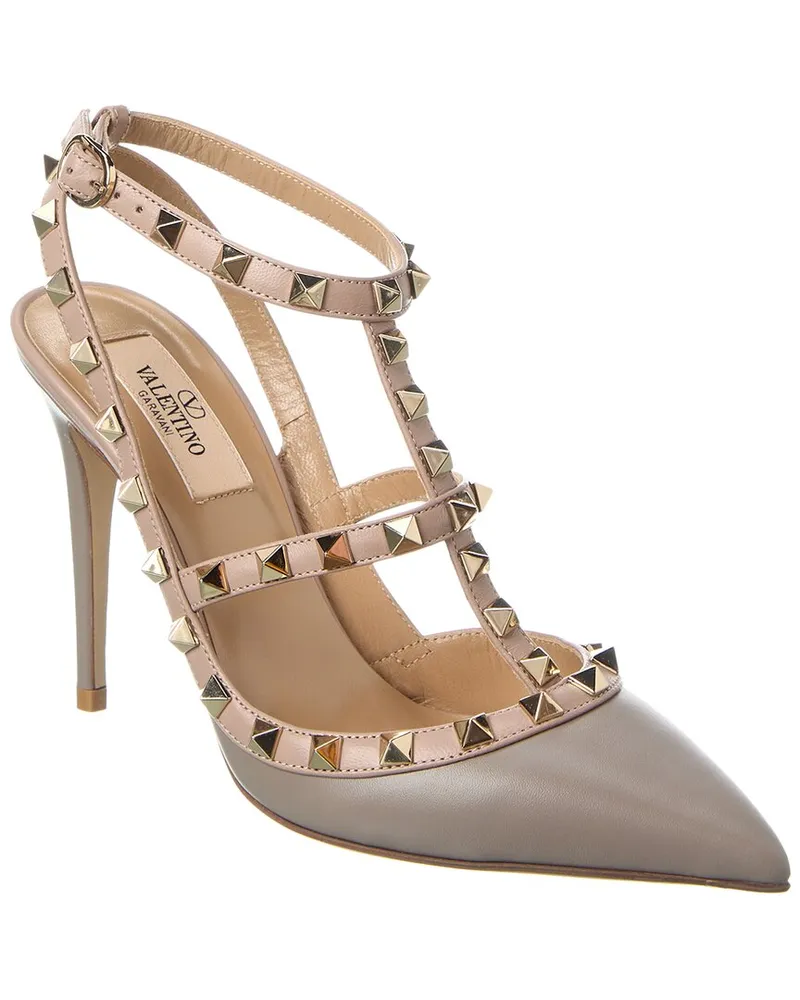 Valentino Garavani Rockstud Caged 100 Leather Pump Grey