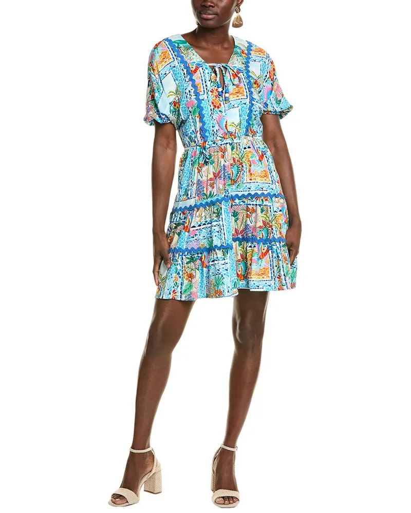 Vince Camuto Tie Front Tiered Mini Dress Blue