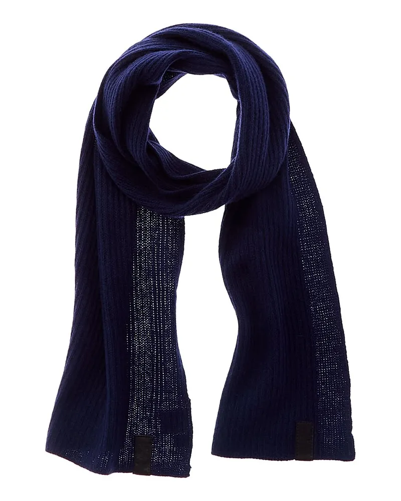 portolano  Leather-Trim Cashmere Scarf Blue