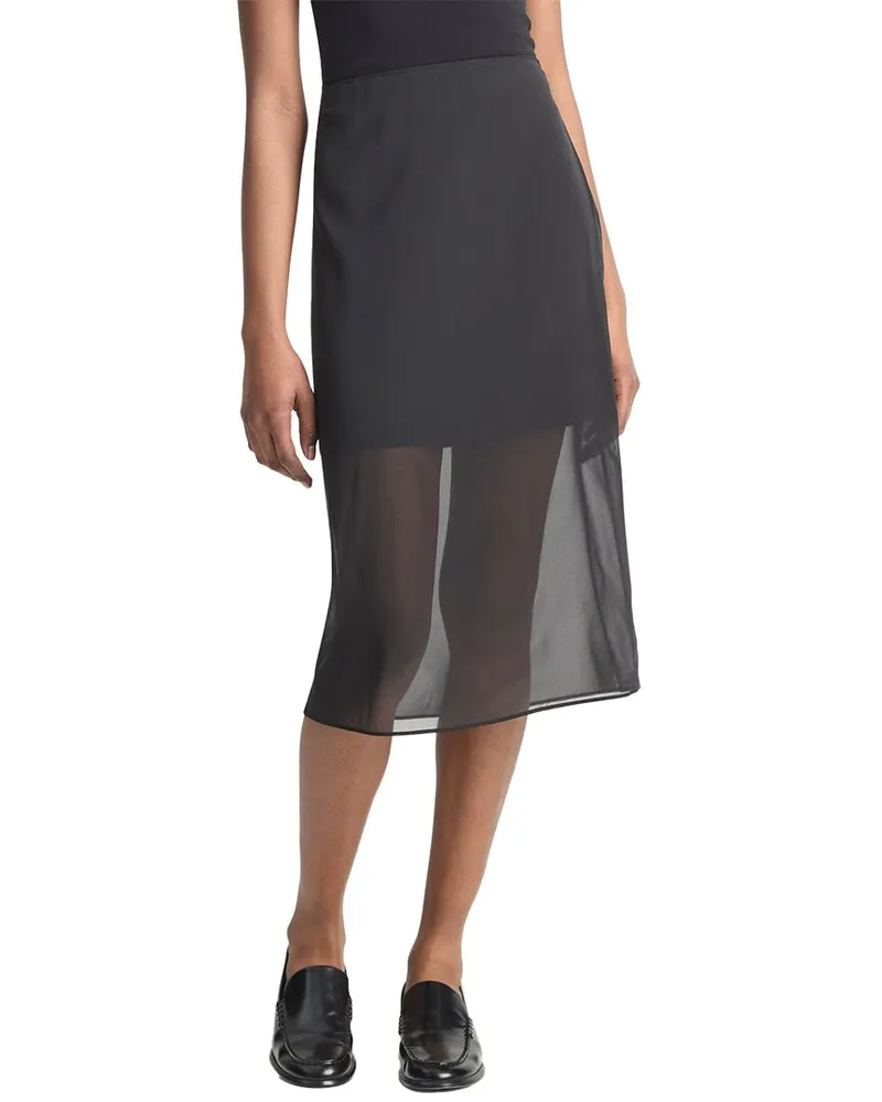 Vince Sheer Silk-Blend Pencil Skirt Black