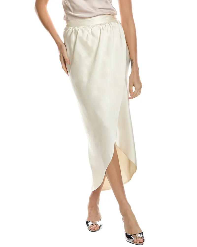 Reiss Elsa Silk Wrap Skirt Beige