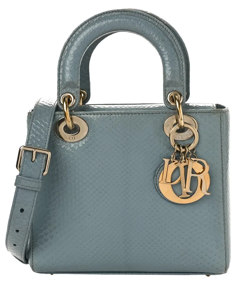 Dior Light Blue Snakeskin Lady Dior GHW (Authentic Pre-Loved Nocolor