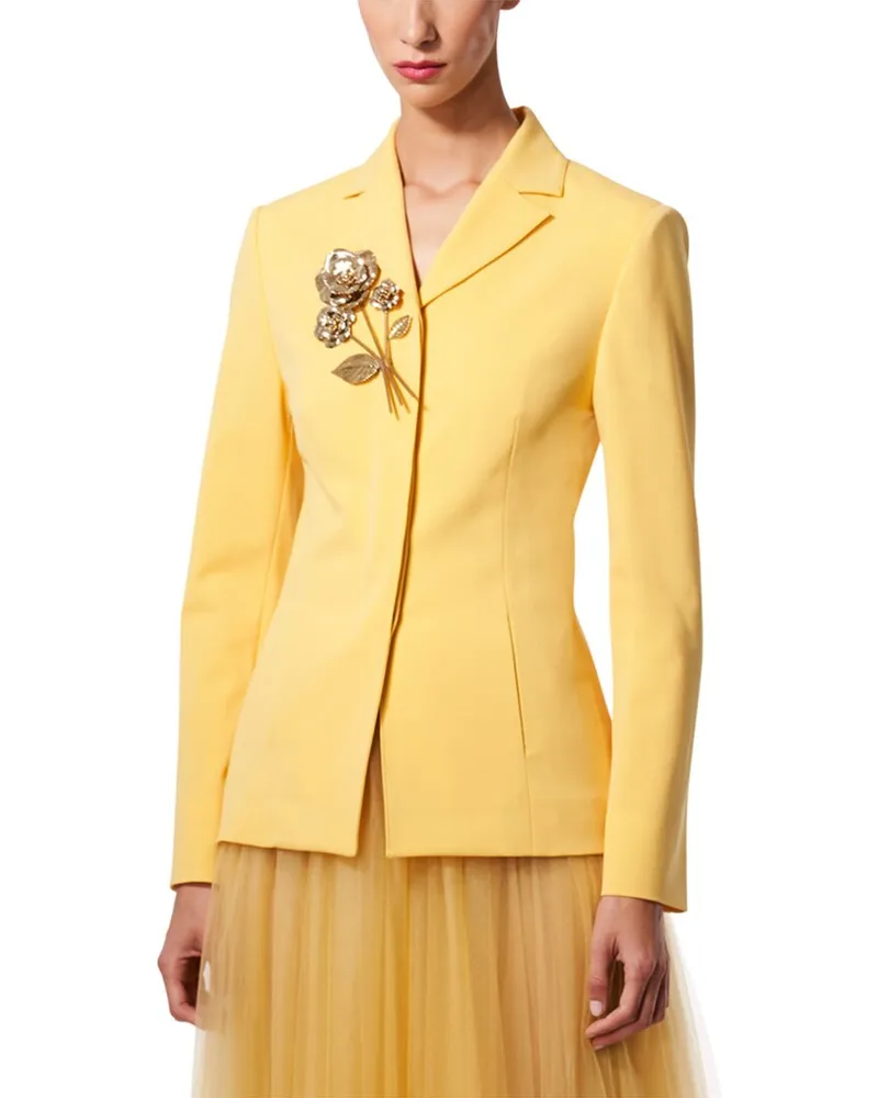 Carolina Herrera New York Snap Front Wool-Blend Jacket Yellow