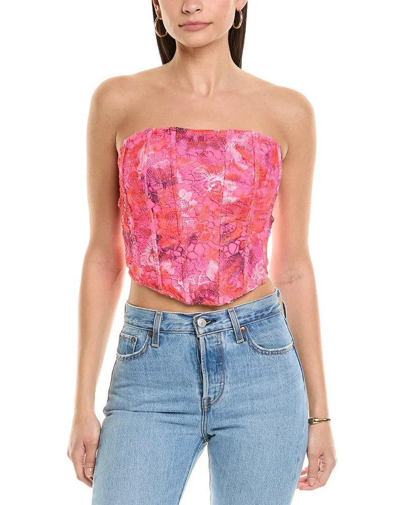 ROCOCO SAND Linen-Blend Corset Top Pink