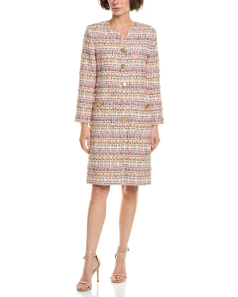 ST. JOHN Raised Plaid Tweed Dress Orange