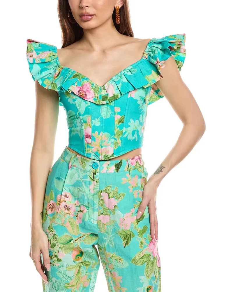 Hemant & Nandita Azra Linen-Blend Corset Top Blue