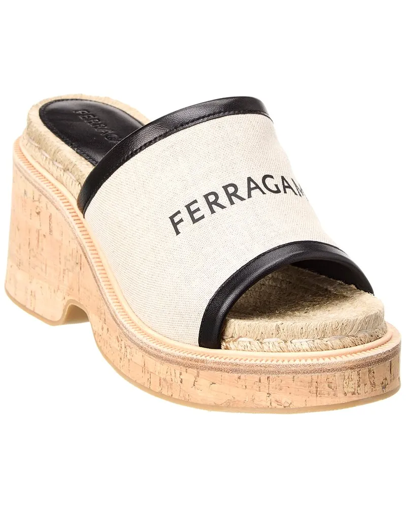 Ferragamo Sole Canvas & Leather Platform Sandal Black