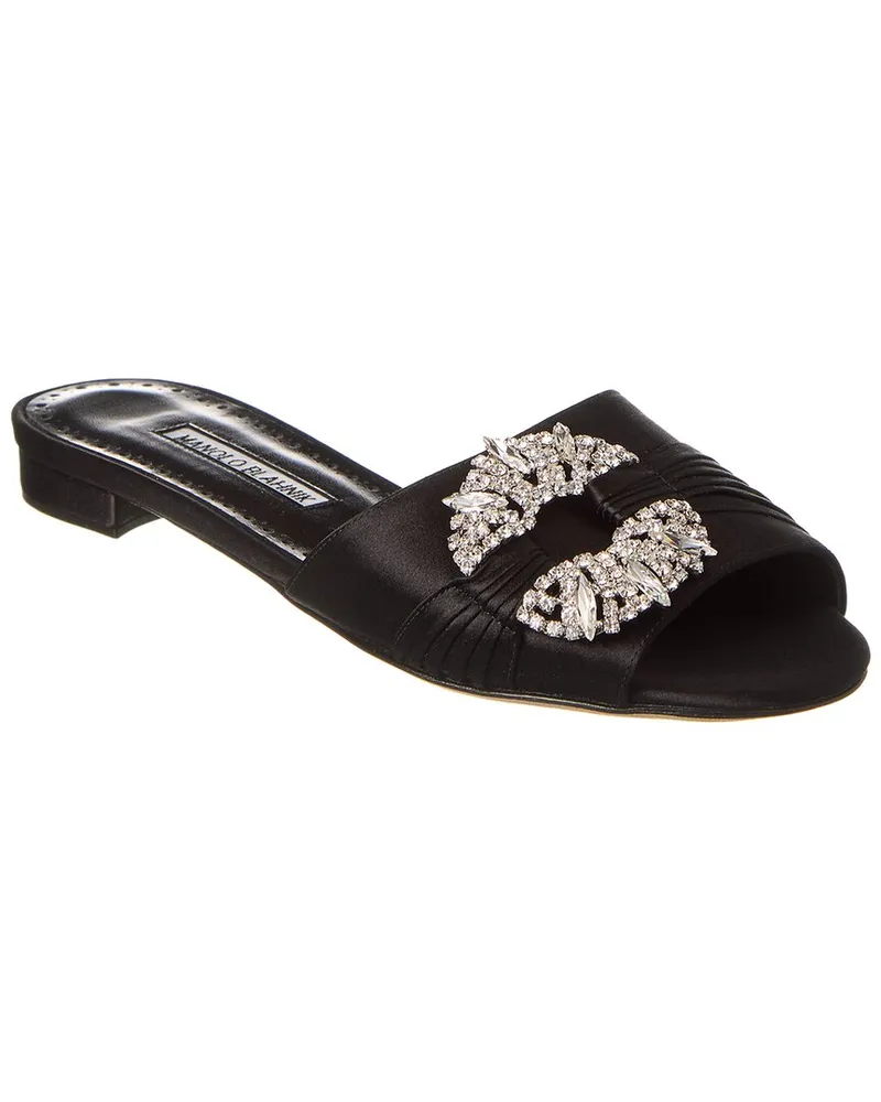 Manolo Blahnik Pralina Satin Flat Black
