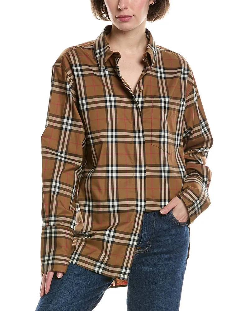 Burberry Check Button Shirt Brown