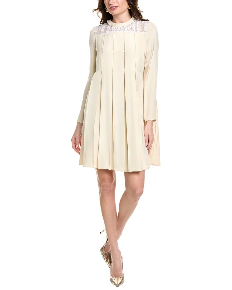 Valentino Garavani Pleated Shift Dress Beige