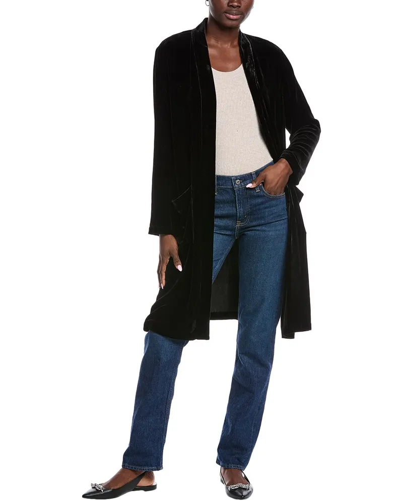 Eileen Fisher Long Silk-Blend Jacket Black
