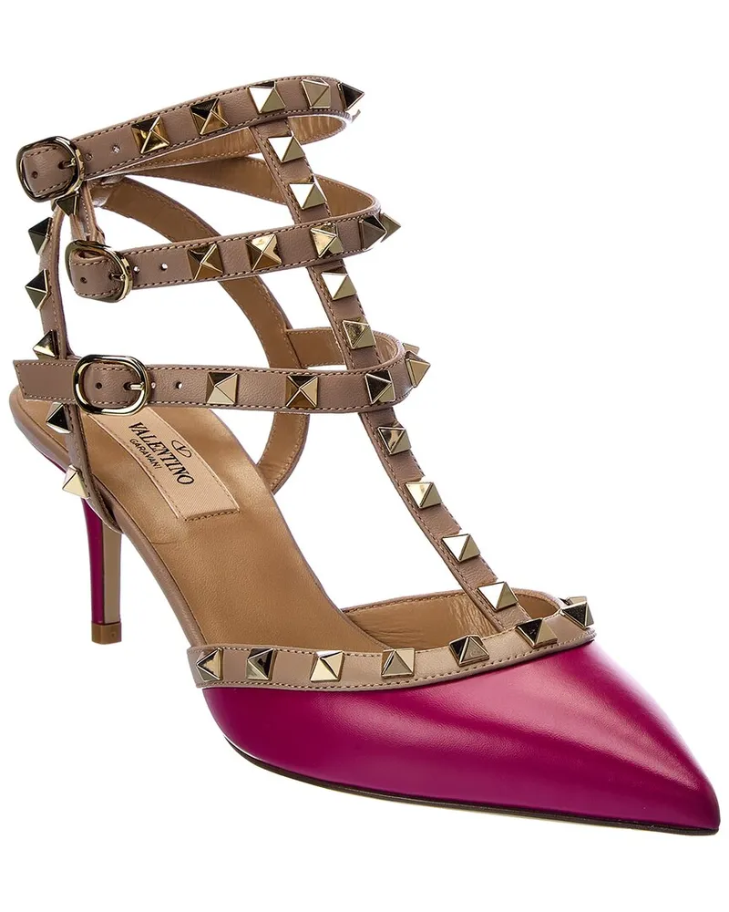 Valentino Garavani Rockstud Caged 65 Leather Ankle Strap Pump Pink