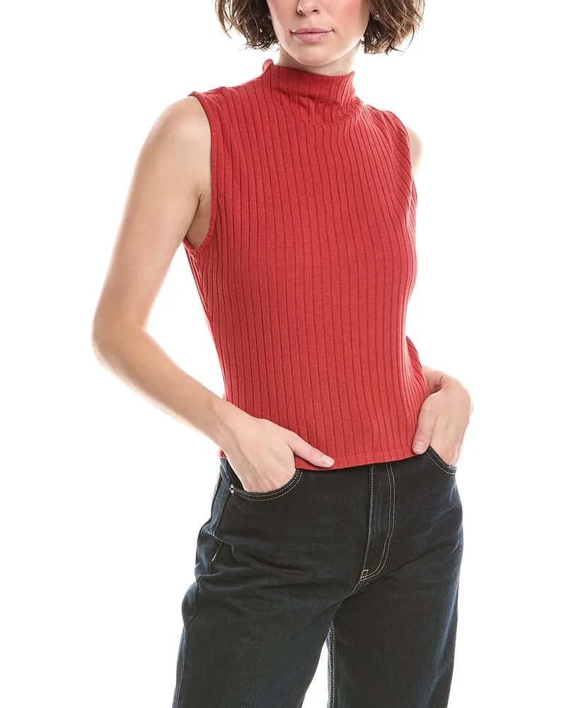 Bella Dahl Ribbed Mock Neck Top Red