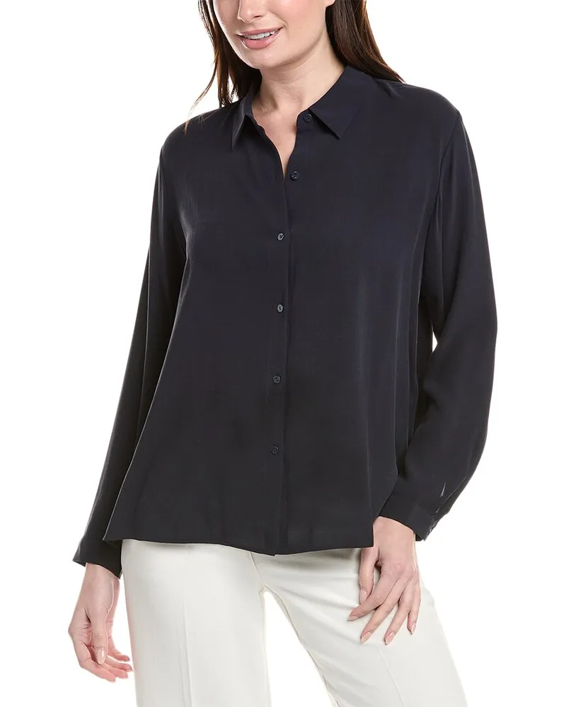 Eileen Fisher Classic Collar Silk Shirt Blue