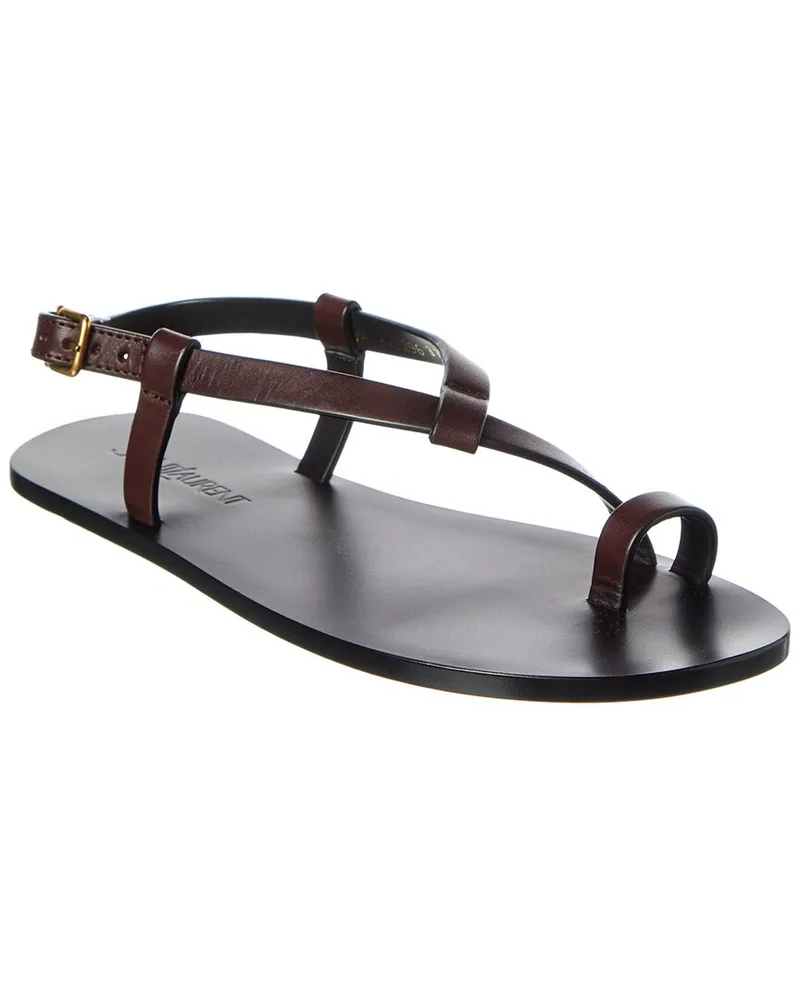 Saint Laurent Culver Leather Sandal Brown