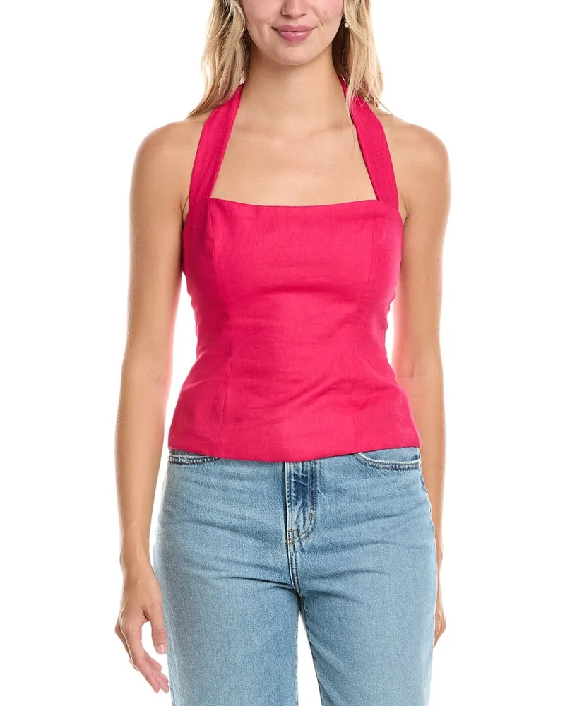 Bardot Raya Linen-Blend Halter Top Pink