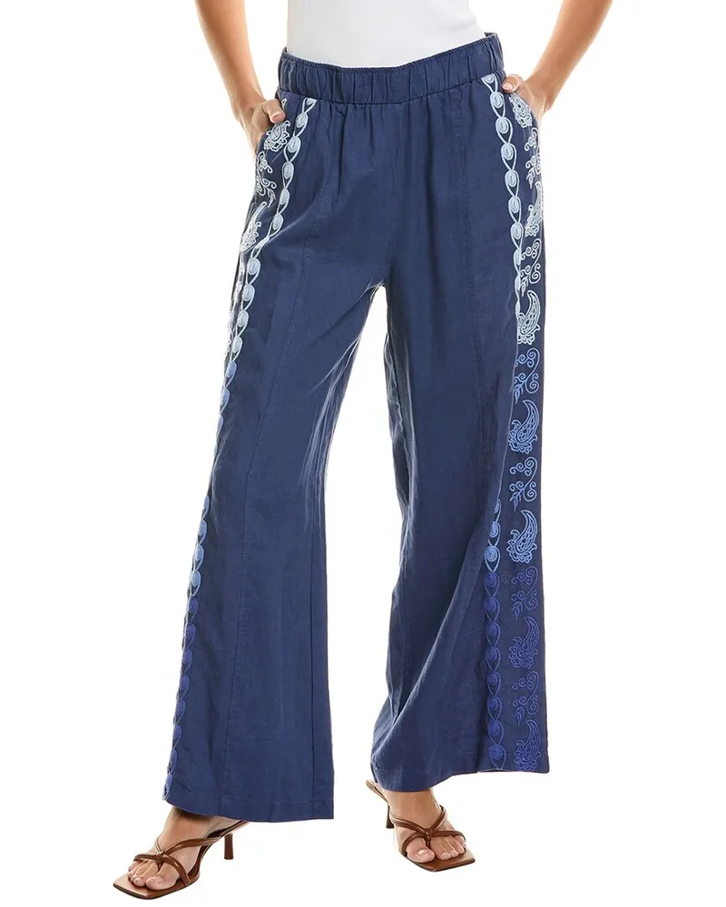 Johnny Was Laura Linen Pant Blue