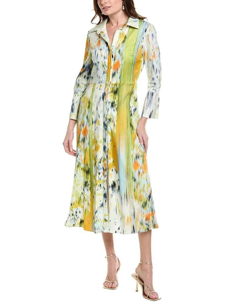 Oscar de la Renta Abstract Shirtdress Blue