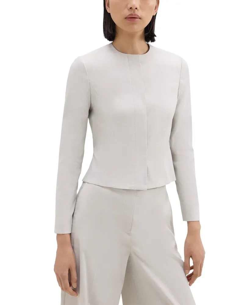 Theory Crop Peplum Linen-Blend Jacket Grey