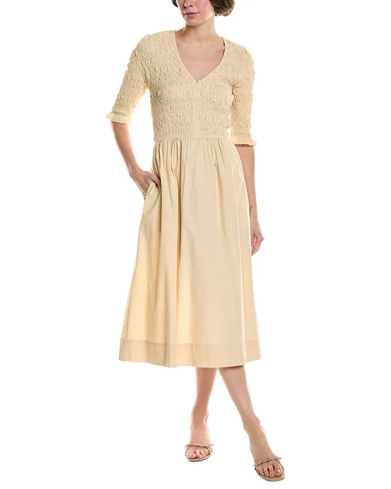 Sea Juni Smocked Midi Dress Beige