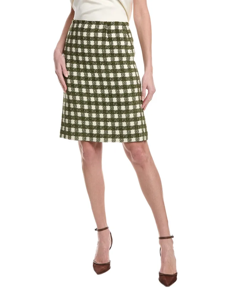 Oscar de la Renta Chenille Tweed Silk-Lined Wool-Blend Pencil Skirt Green