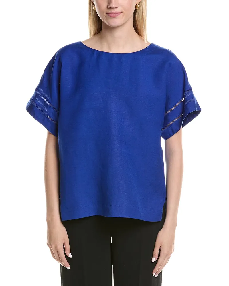 Anne Klein Linen-Blend Boxy Top Blue