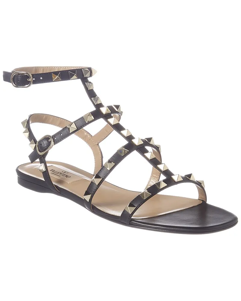 Valentino Garavani Rockstud Caged Leather Ankle Strap Sandal Black