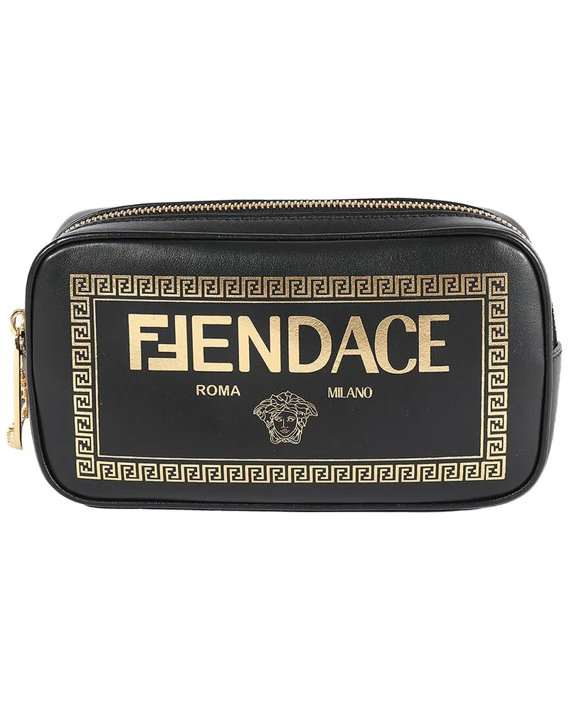 Fendi Black Leather x Versace Fendace Logo Print Camera Case (Authentic Pre-  Loved Nocolor