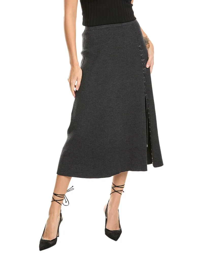 Maje Knit Wool-Blend Skirt Grey