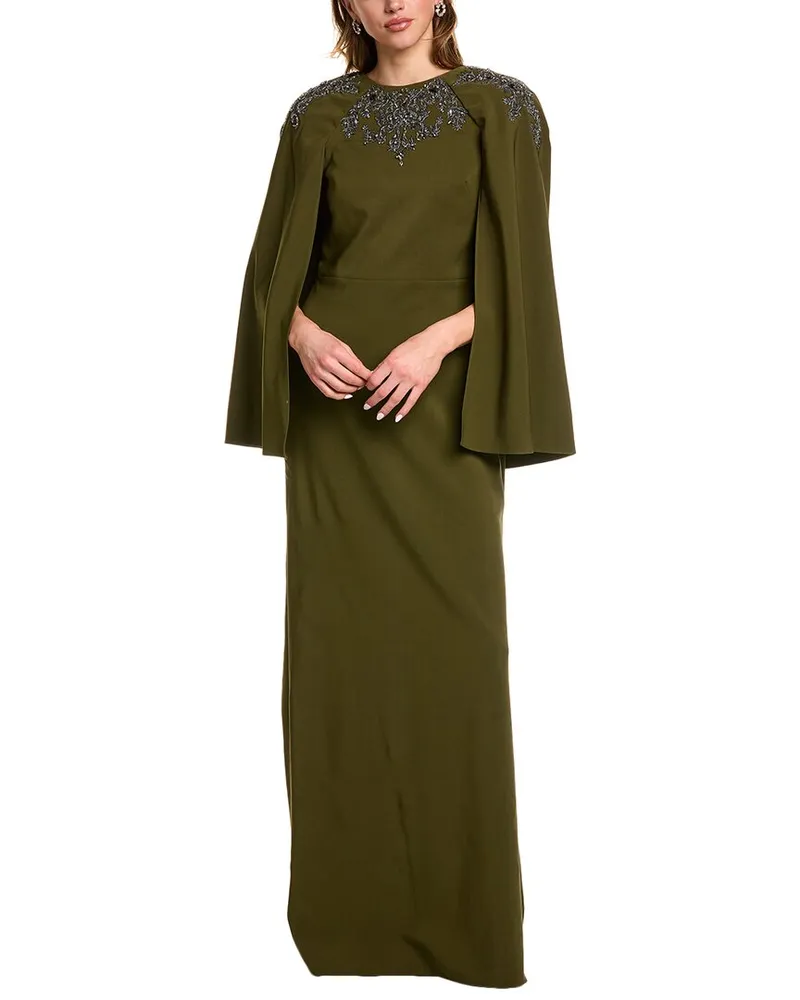 Marchesa Crepe Maxi Dress Green