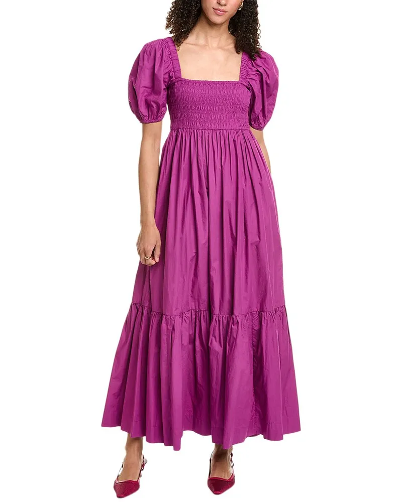 Ganni Poplin Smocked Maxi Dress Purple