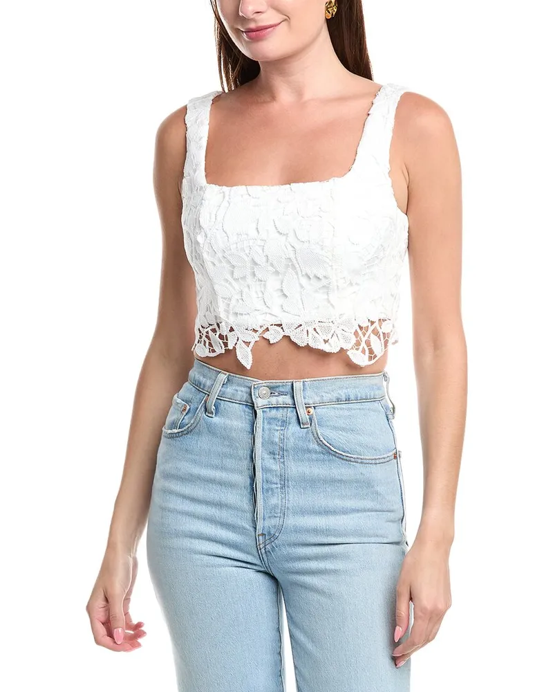 Milly Chay Summer Floral Lace Crop Top White
