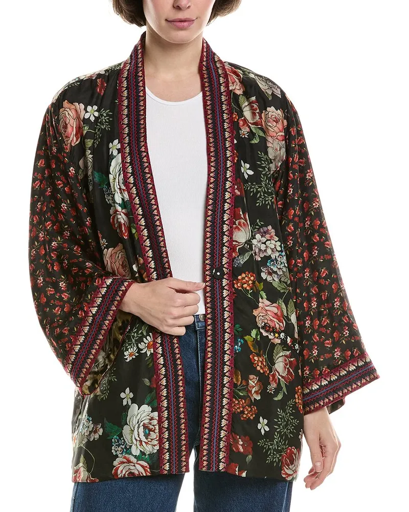 Johnny Was Merhawi Reversible Silk Kimono Black