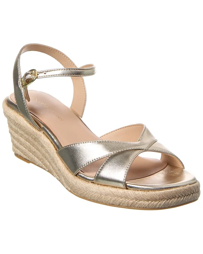 Stuart Weitzman Miami Espadrille Leather Wedge Gold