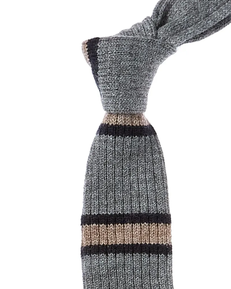 Brunello Cucinelli Grey Stripe Alpaca & Wool-Blend Tie Nocolor