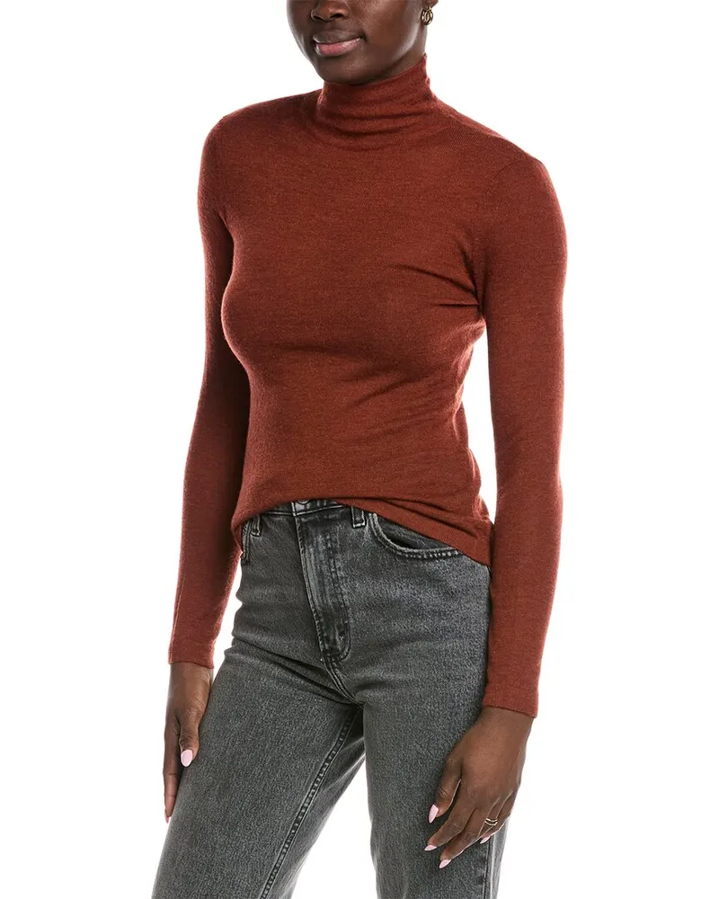 Autumn Cashmere Second Skin Sheer Mock Cashmere Sweater Brown