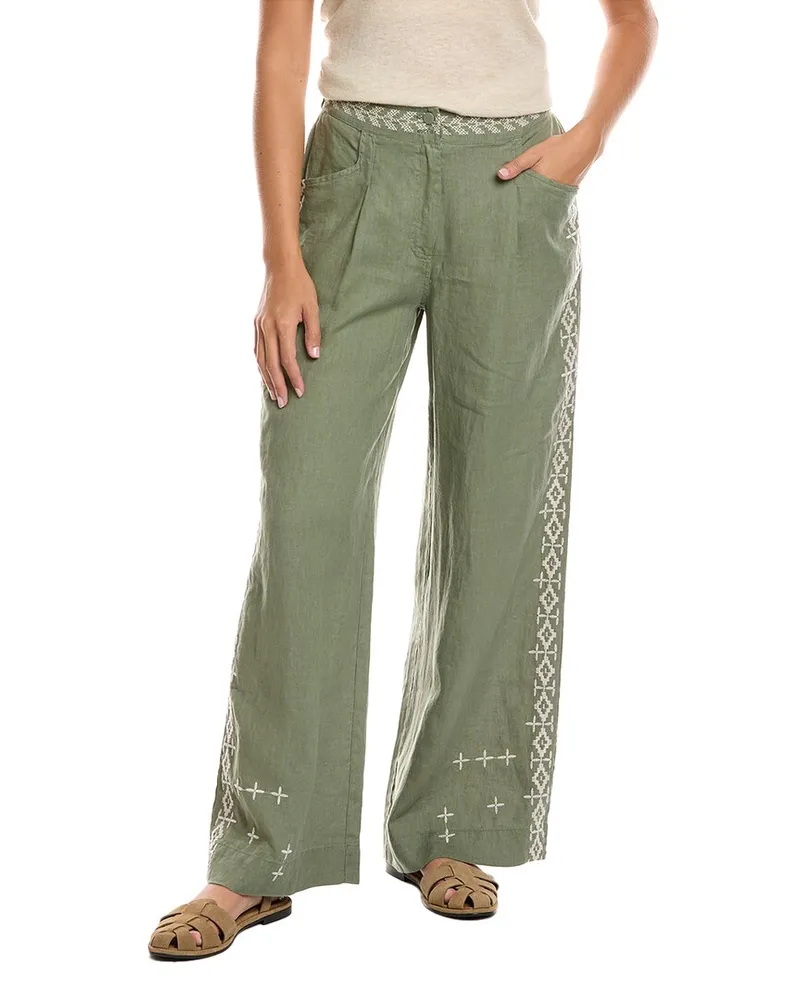 Johnny Was Wide Leg Pleated Linen Pant Brown