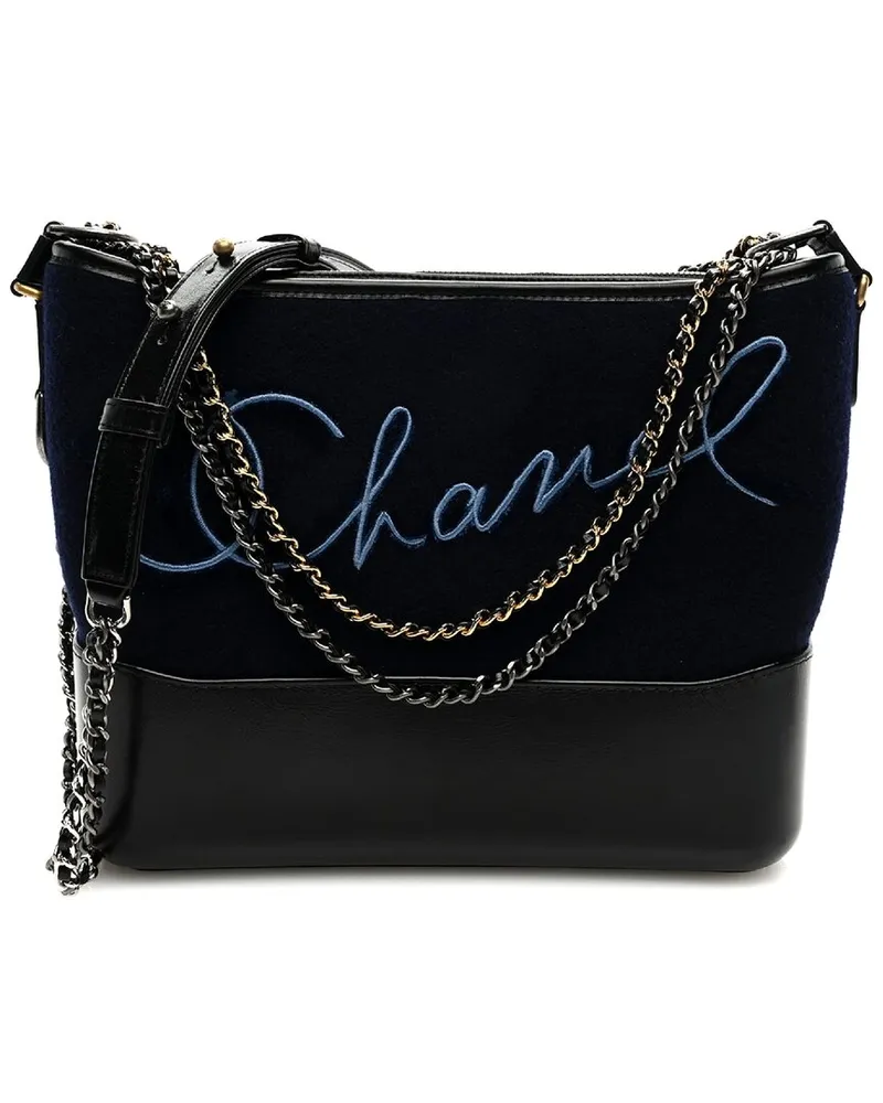 Chanel Black Canvas Embroidered Paris Hamburg Medium Gabrielle Hobo Bag (Authentic Pre-Loved Nocolor