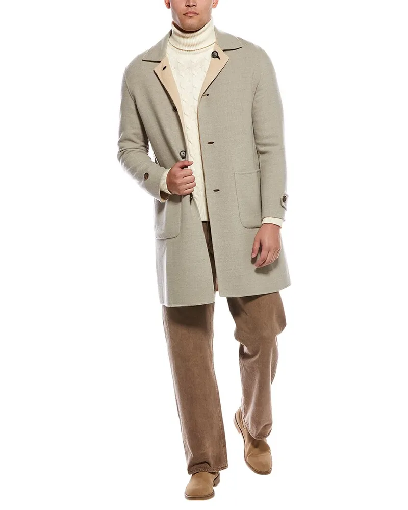 Eleventy Reversible Wool Coat Tan