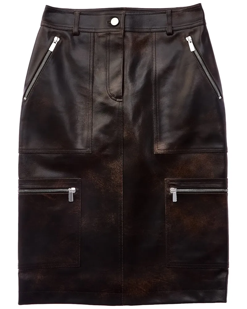 Michael Kors Cargo Leather Pencil Skirt Brown