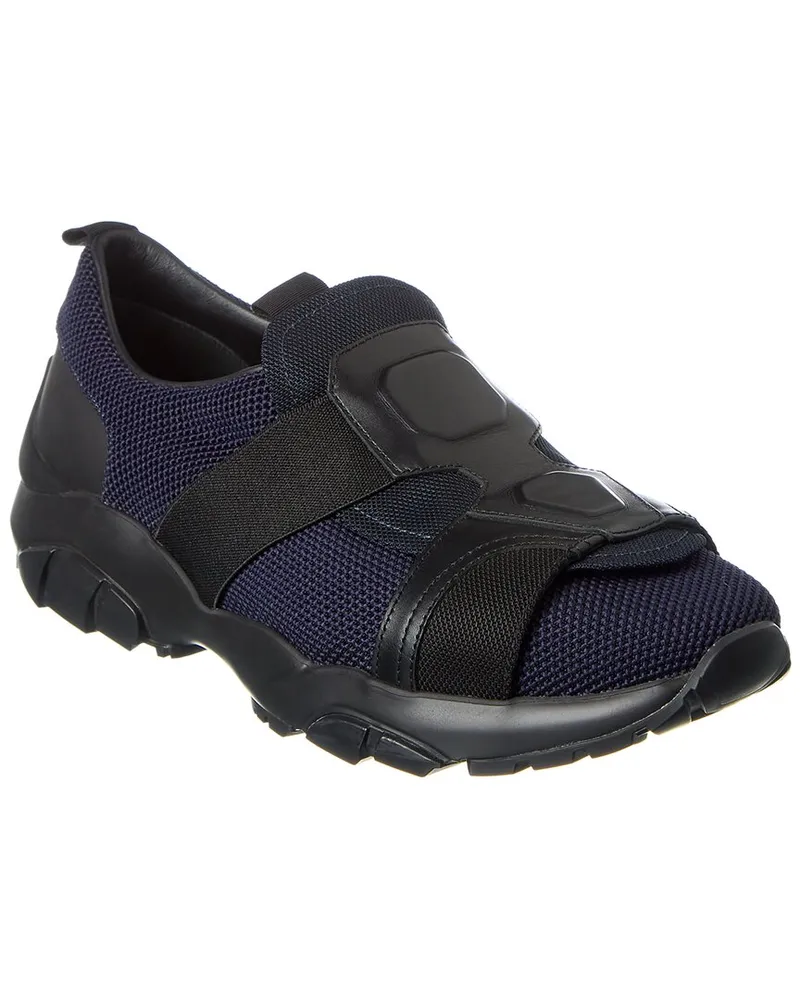 Ferragamo Leather-Trim Sneaker Blue