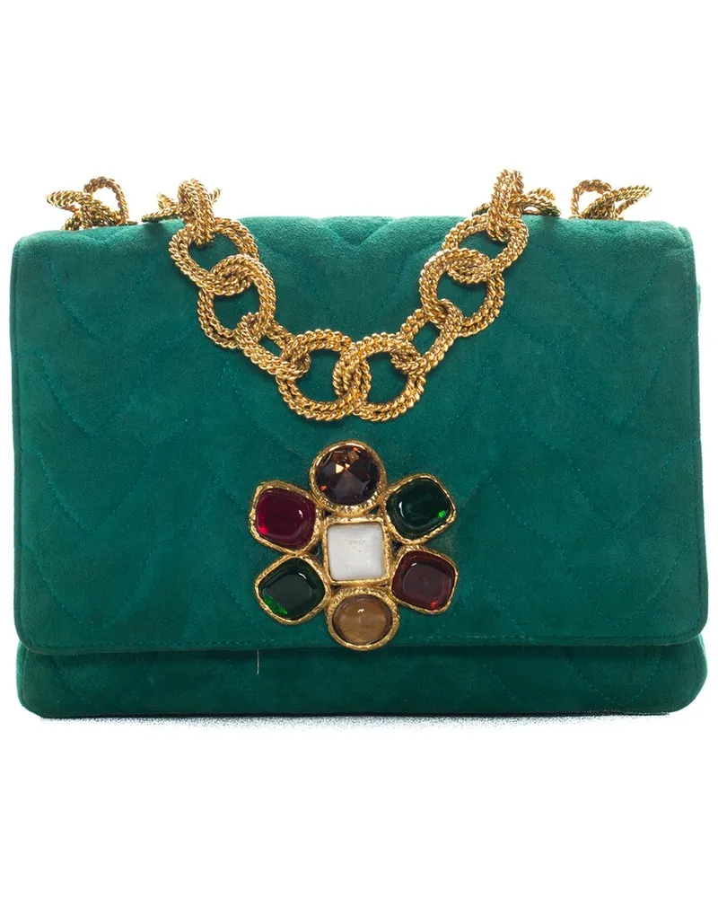Chanel Limited Edition Green Quilted Suede Gripoix Single Flap Bag, Never Carried (Authentic Pre-Loved Nocolor
