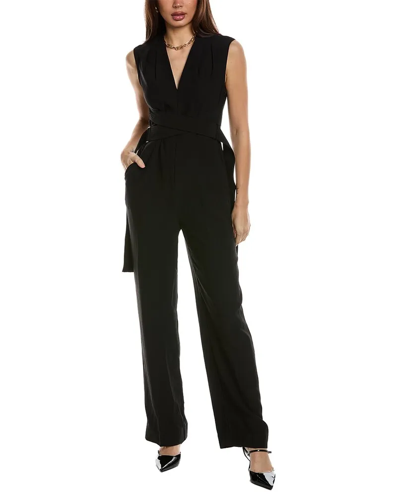 Reiss Riyo Belted Wrap Jumpsuit Black