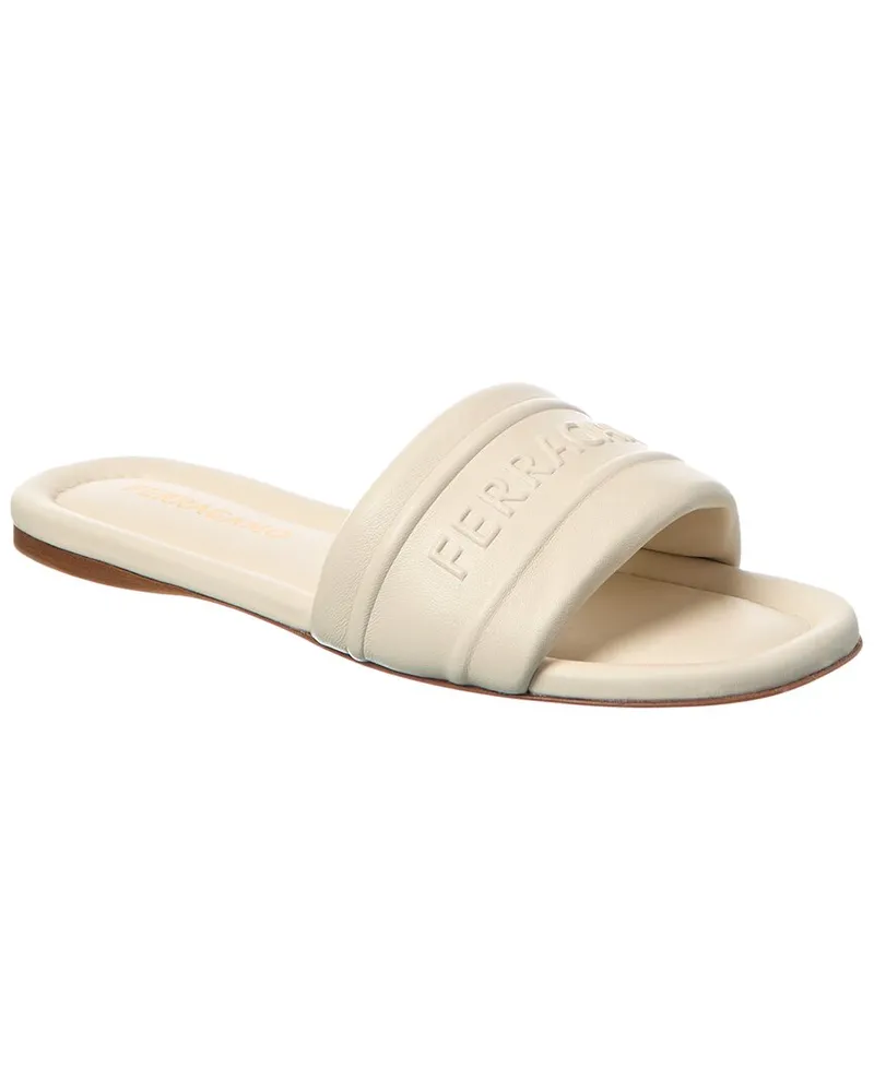 Ferragamo Logo Leather Slide White