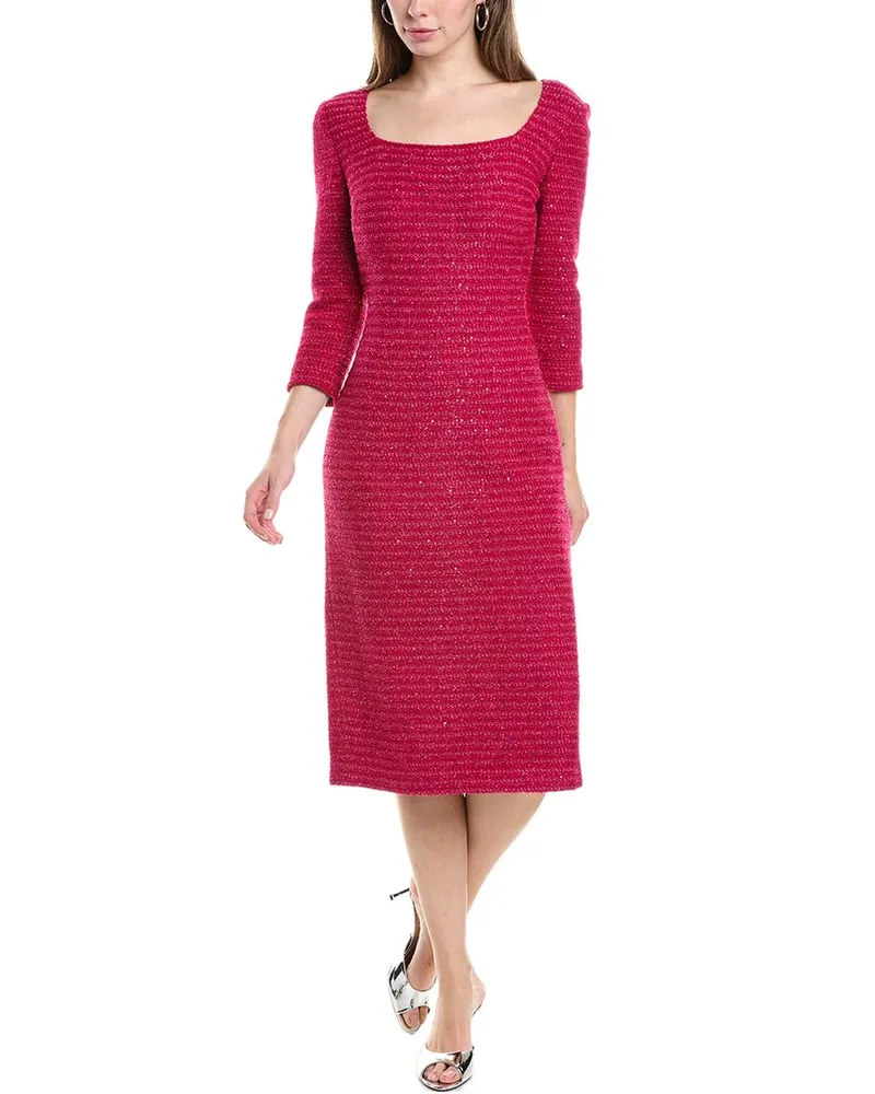 ST. JOHN Sequin Tweed Midi Dress Pink